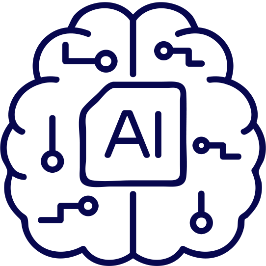 Icon: Brain with AI in middle