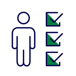 icon of person standing beside 3 checkboxes with checkmarks in them